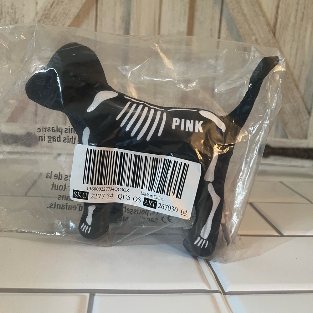 PINK Victoria's Secret Skeleton Dog Toy - Black and White